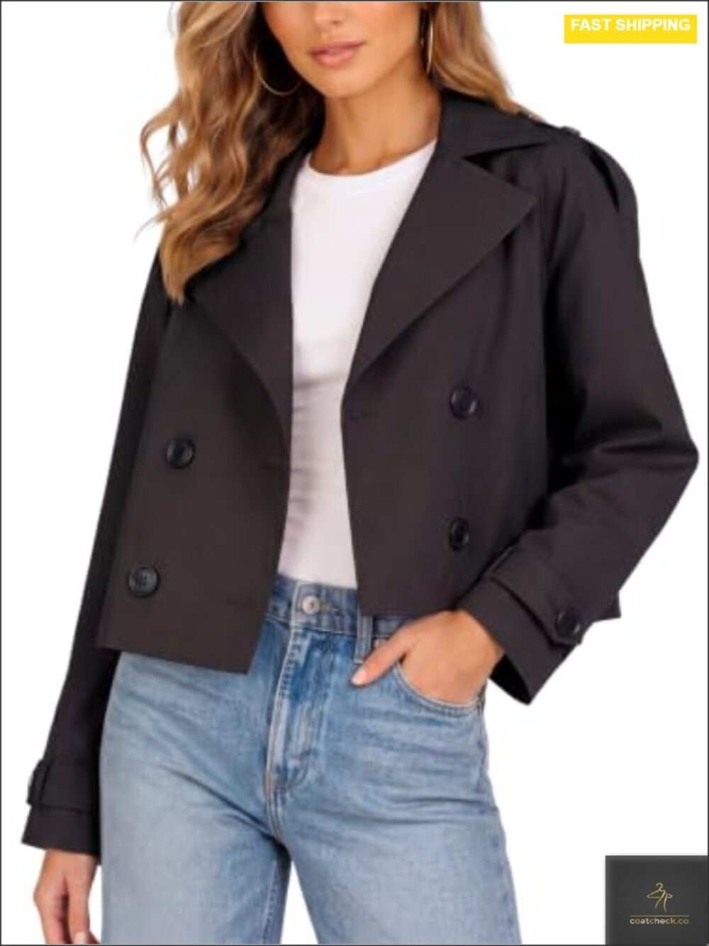 Oversized Cropped Double-Breasted Trench Jacket - Women's Fashion Layer